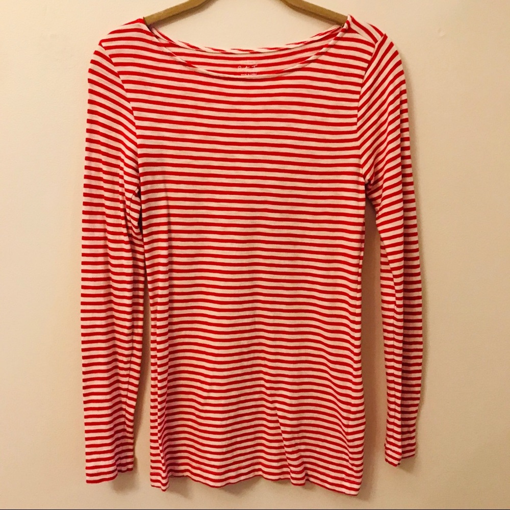 J Crew Red/White Painter LS Tee Small